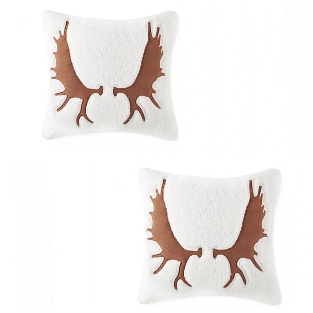 Coleman Sherpa Antler Detailed Square Throw Pillows Set of 2